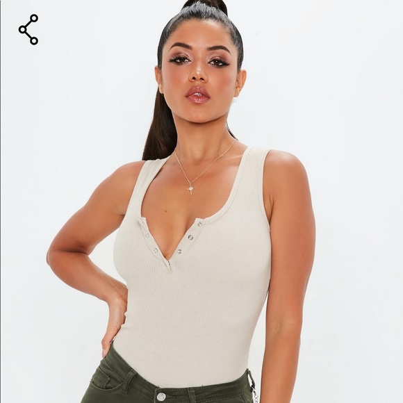Missguided Tops - Missguided nude button front ribbed bodysuit